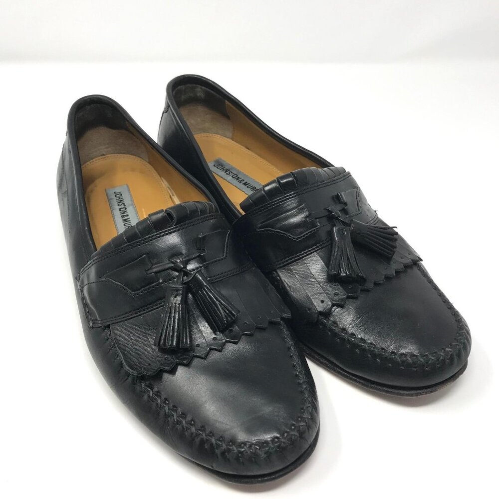Johnston & Murphy Black Tassel Leather Loafers Size 10W